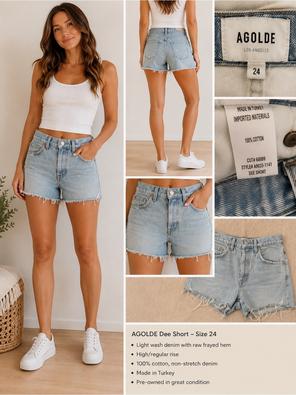 Agolde Light Blue Frayed Hem Denim Shorts